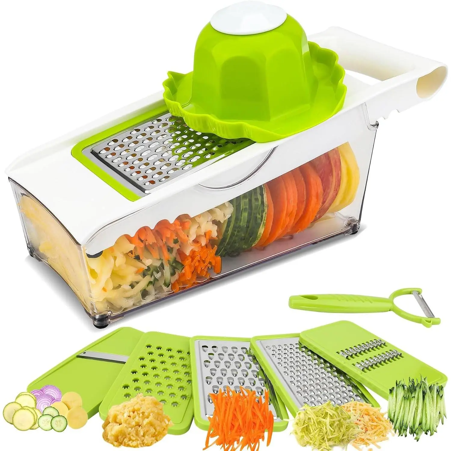 Kitchen Graters, Cheese Grater with Container, Mandoline Slicer, Vegetable Grater, Carrot Shredder, Julienne Slicer and Peeler, Potato Slicer