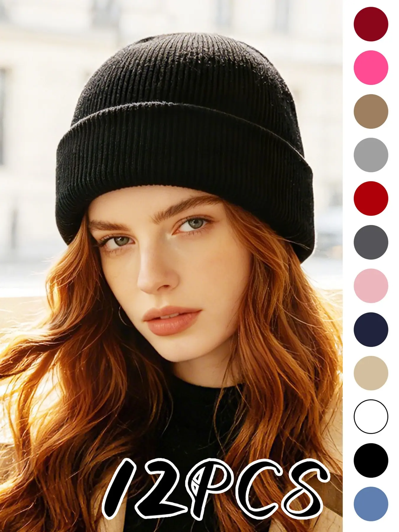 12pcs Unisex Plain Beanie Set, Fitted Knit Cold Hat, Soft Breathable Winter Cap, Ideal for Fall & Winter, Perfect for Daily Wear