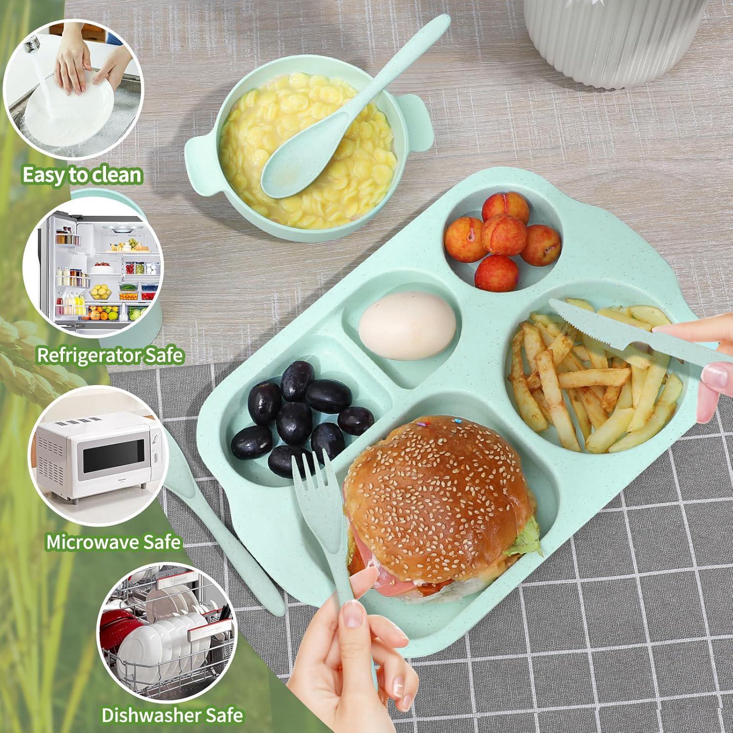 Wheat Straw Cutlery Set, 24pcs/set Including Plate*4 & Bowl*4 & Cup*4 & Cutlery*4 Sets, Reusable Wheat Straw Tableware Set, Dinnerware Service Set for Home School Restaurant