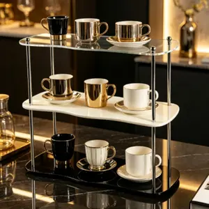 Detachable Acrylic Desktop Organizer Rack, Stylish Three-Tier Design, Space-Saving, Easy Assembly, Assemblable Display Container, Durable Structure for Cups and Cosmetics