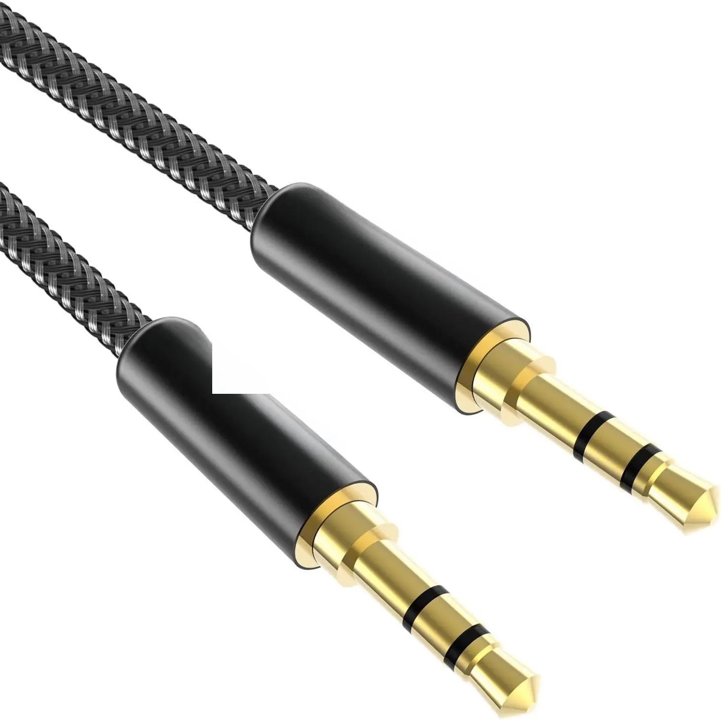 3.5mm Nylon Braided Durable Male-Male Aux Cord - 3.3 ft (1 m) (pack of 1), Hi-Fi Noise-Canceling Sync Audio Cable, Black - Audio Accessory with Protection Feature for Headphones, Stereos, Speakers - Reliable Customer Service Included, Double Shielded