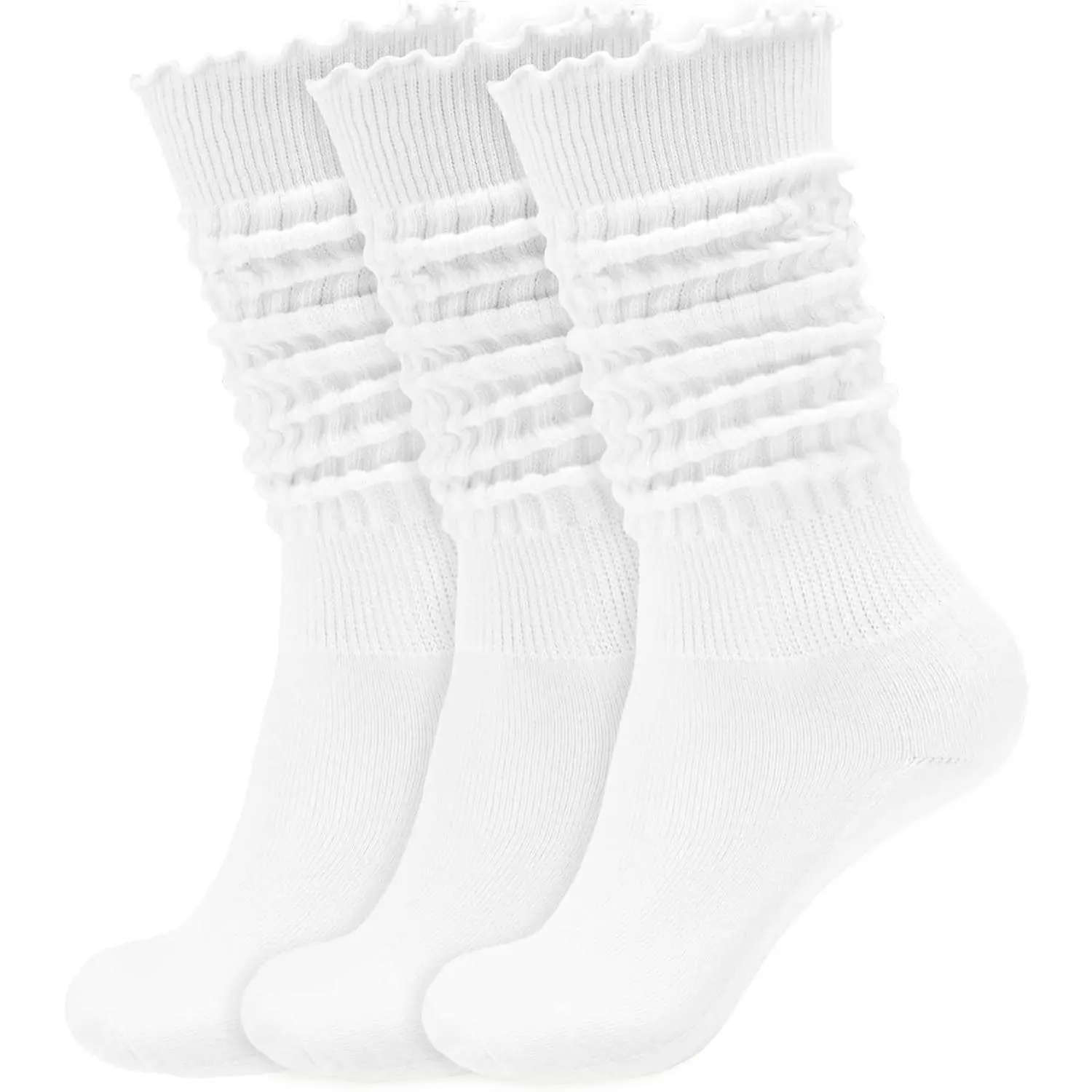 Women's Ruffle Slouchy Socks 3 Pack Retro Cute Frilly Scrunch Knee High Cozy Cotton Long Boot Chunky Socks Size 6-11(Gift)