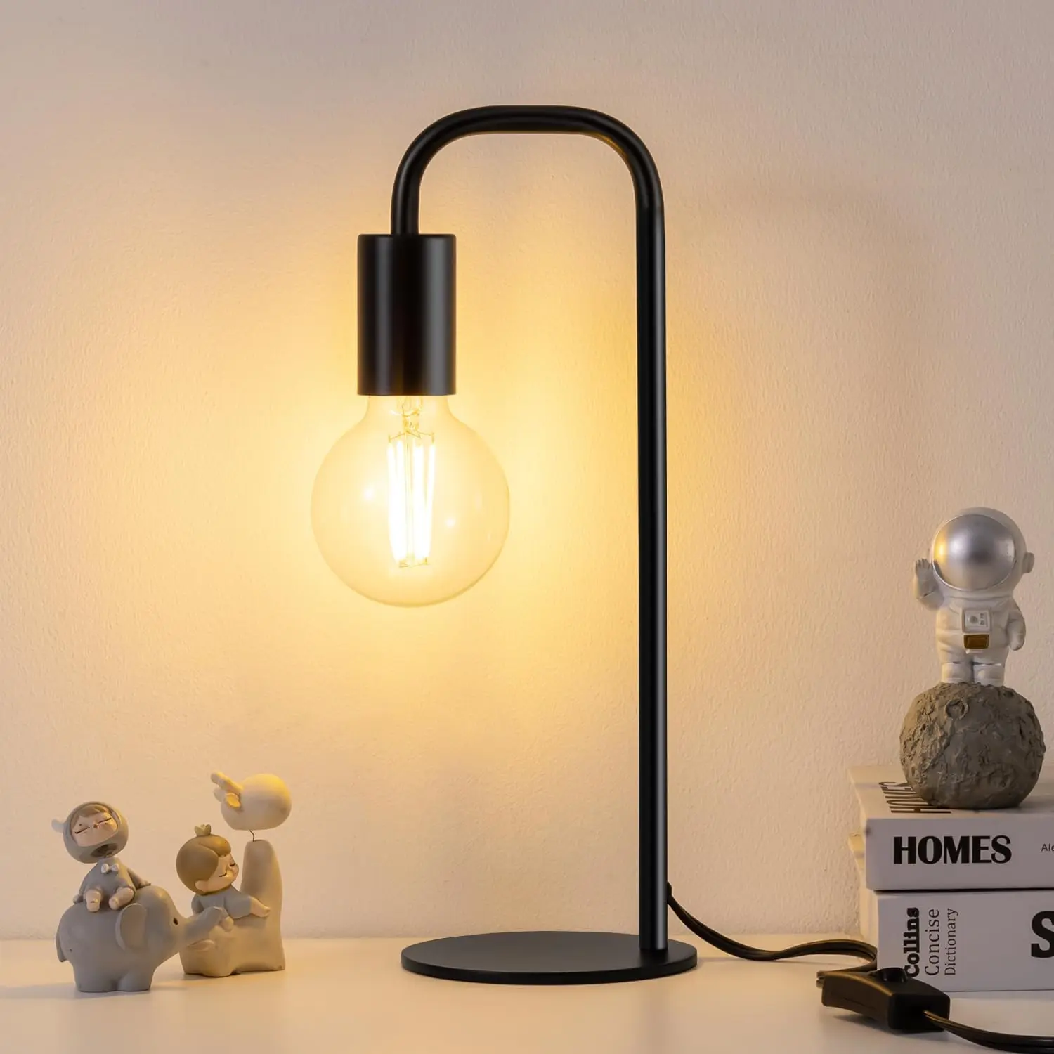 Industrial Table Lamp for Bedroom, Small Table Lamps for Bedside with Wire Switch, E26 Socket Base, Modern Nightstand Lamp for Living Room, Reading, Office, Bulb Not Included