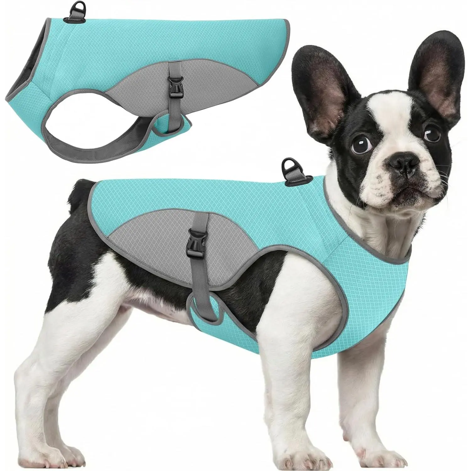 Dog Cooling Jacket for Large Dogs, Pet Cooling Vest with Mesh and D Ring, Dog Reflective Stripe Cooler Jacket for Beach, Hiking, Walking, Blue-L