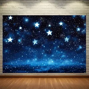 Starry Sky Night Backdrop Banner Blue Purple Galaxy Style Tapestry Wall Hanging Photography Background Polyester Fiber Romantic Universe Decor for Wedding Birthday Anniversary Party Studio Photo Booth Room Decor