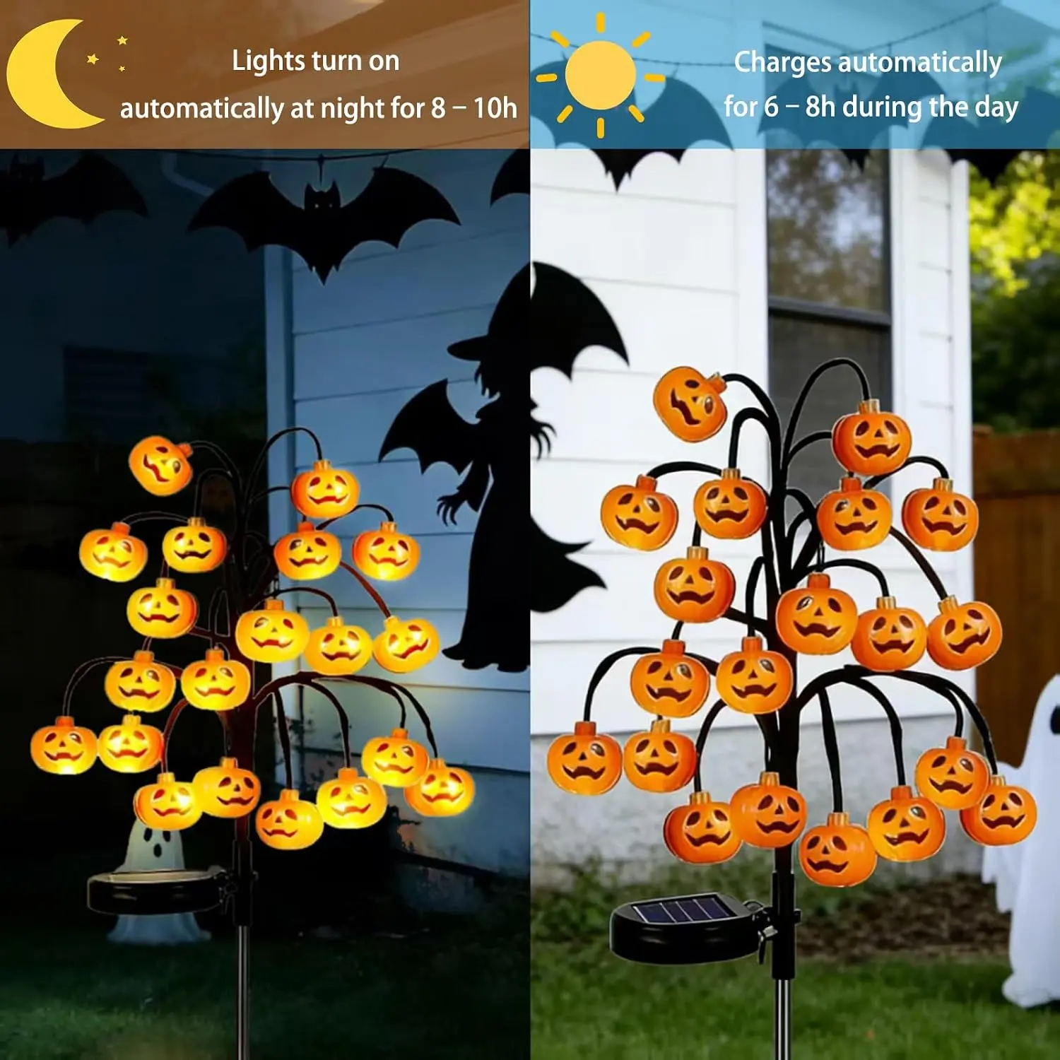 4PCS Solar Pumpkin Stake Pathway Lights, IP65 Waterproof Halloween Outdoor Decor with Steady On & Flash Lighting Modes,Solar-Powered Decor for Garden Yard Lawn Halloween Party