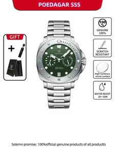 POEDAGAR men's business quartz watch, simple large dial luminous waterproof calendar stainless steel watch