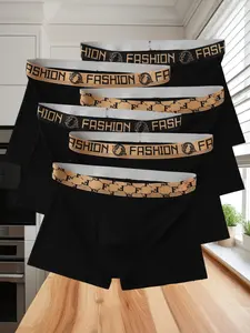 Luxury British Style Men's Gold Underwear Set, 6 Pcs, 93% Polyester Stretch, Breathable, Comfortable, Daily Wear Trunks