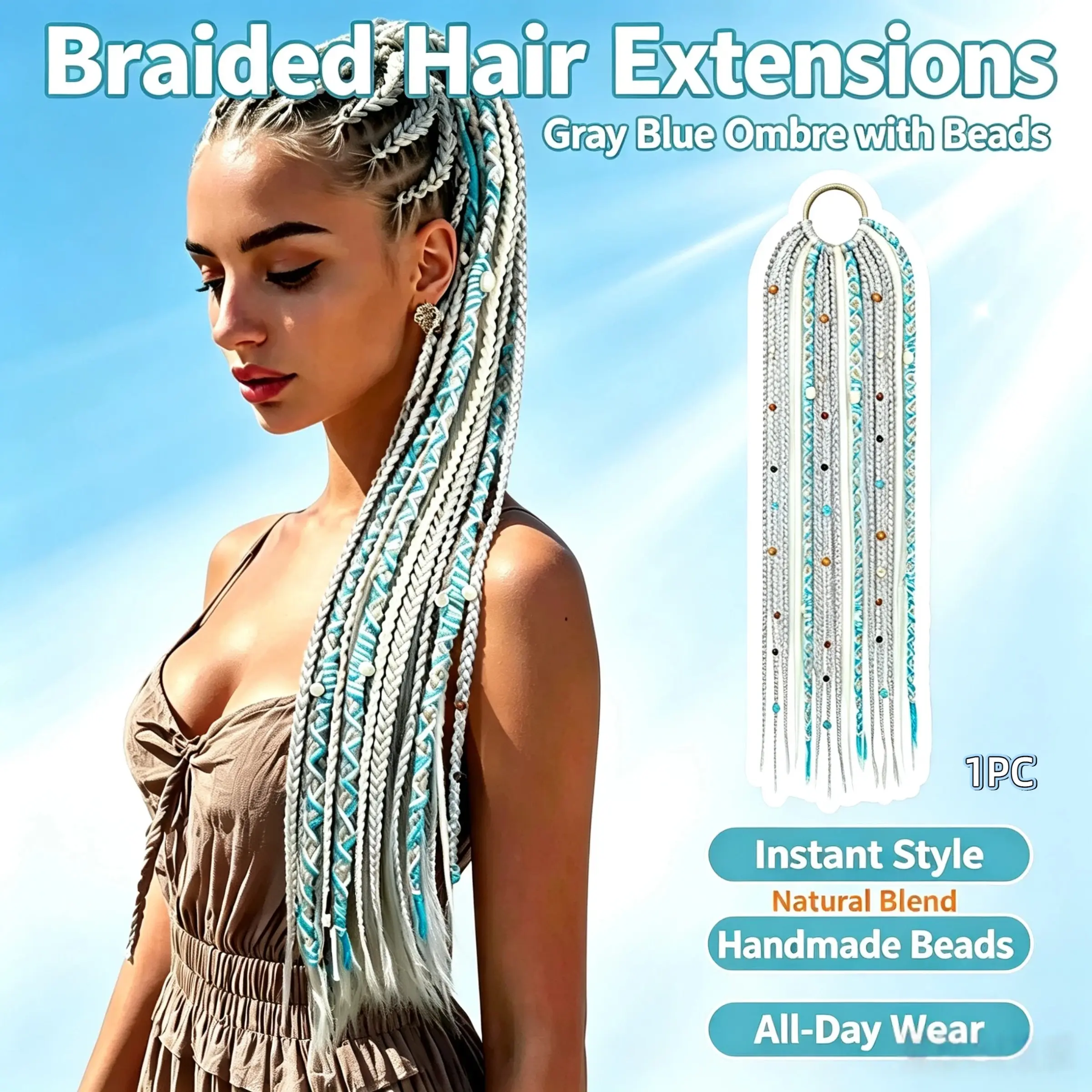 New Bohemian Long Hair Braid 16 Inch Clip-In Extensions, Handmade French Braided Synthetic Rope Hair Piece, Portable and Easy to Wear