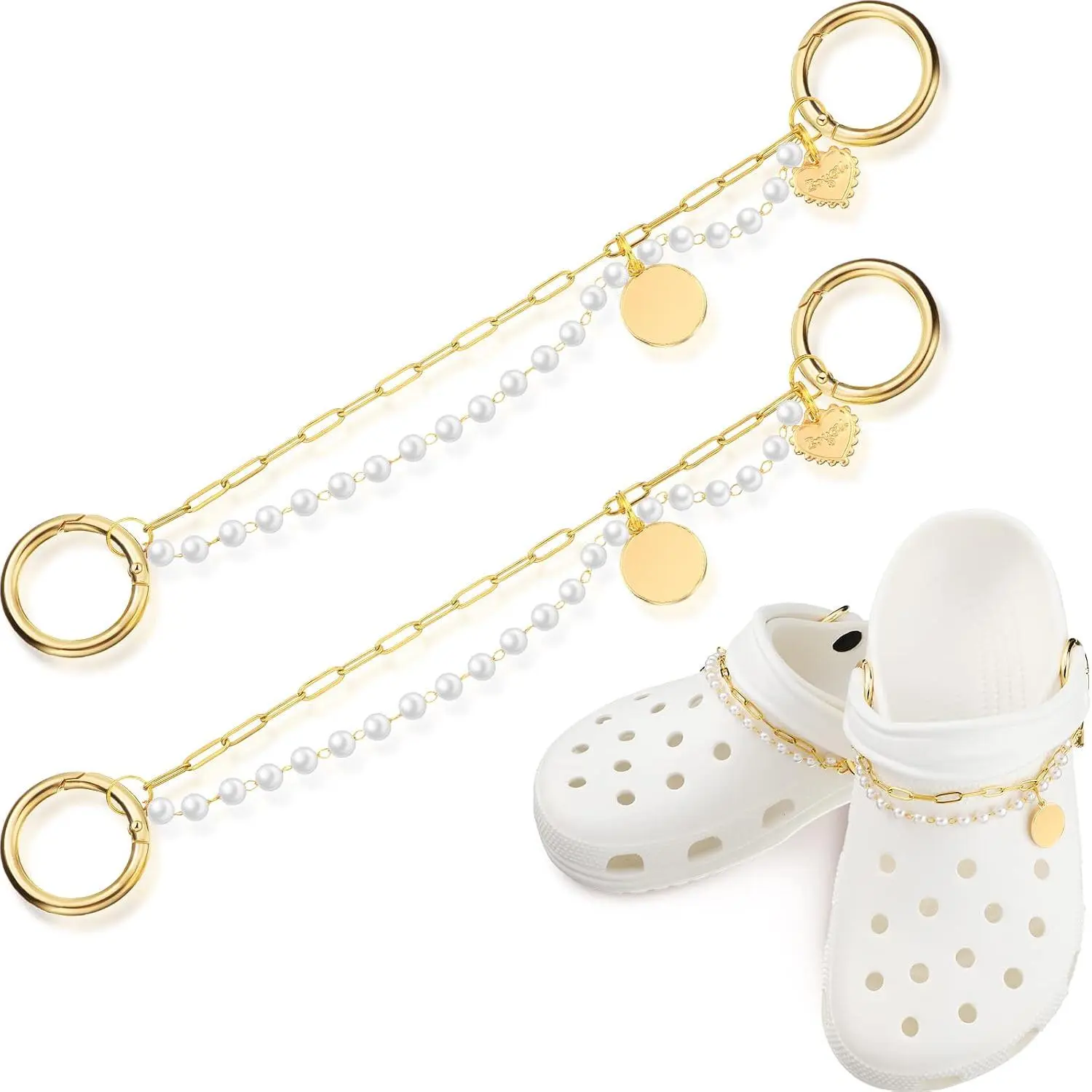 2 count Shoe Chain Charms for Women, Bling Chain Charms for Girls Clog Sandals, Accessories with Buckle Shiny Faux , DIY Shoe Decoration for Party Favor