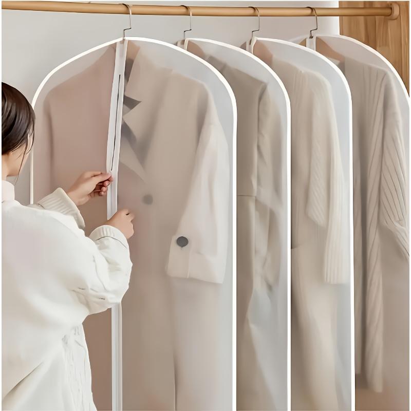Pack of 10 or pack of 1 thickened transparent garment bags with full zipper closure - suitable for suits, wedding dresses, travel and wardrobe organization. Dust and wrinkle resistant; easy to identify