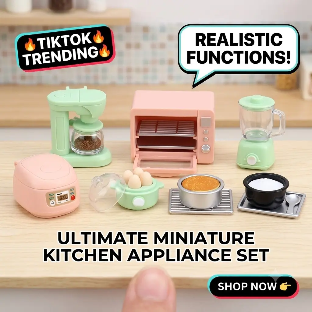 1 set of mini kitchen cooking miniature model ornament decoration set, including simulated oven, rice cooker, blender, coffee machine, egg cooker and soybean milk maker. It is an ideal birthday or Christmas gift - non-electric version