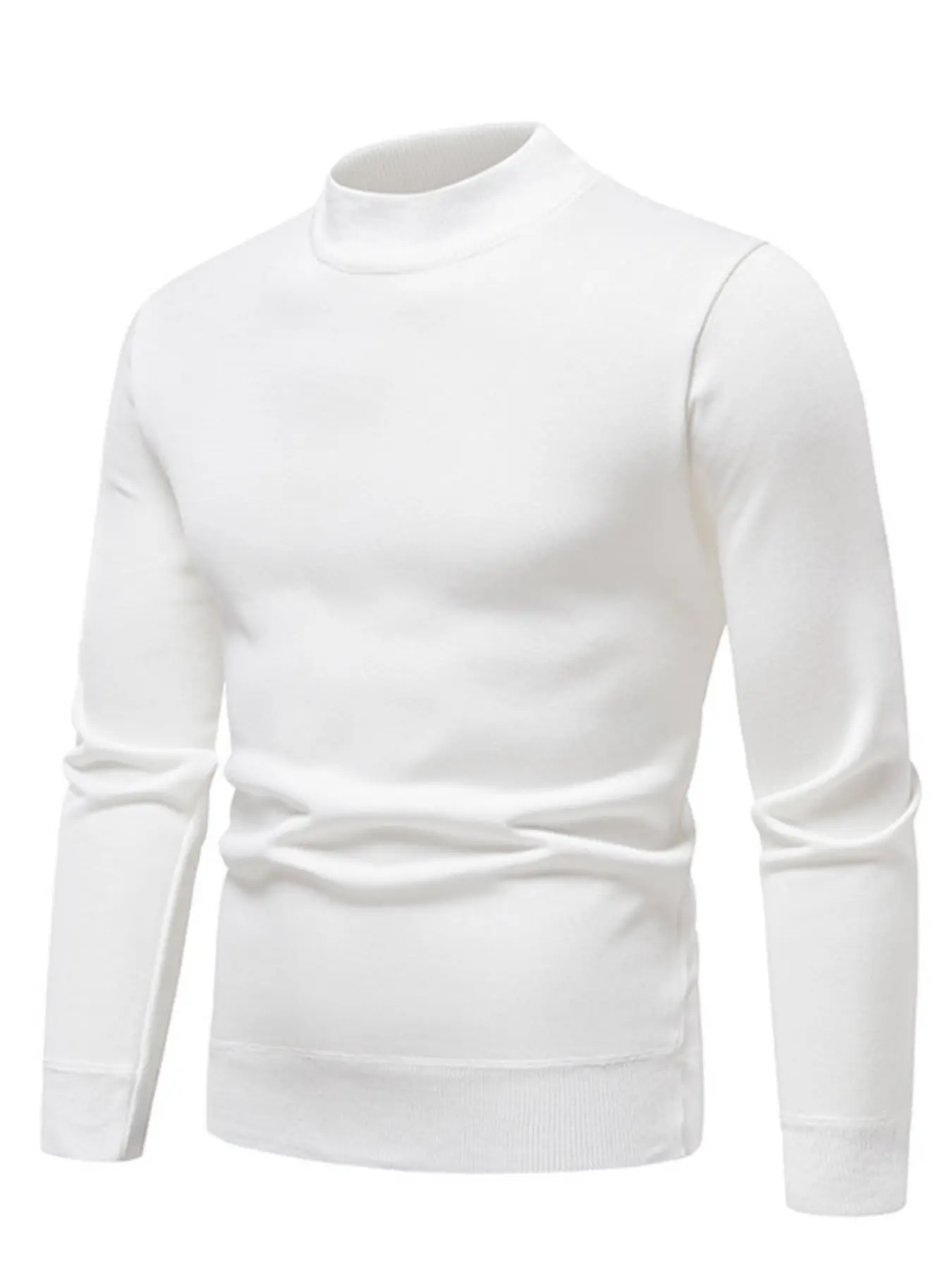 Men's Solid Half High Neck Knit Top, Fall Winter Slim Fit Versatile Soft Skin-Friendly Innerwear, Long Sleeve Sweater Shirt