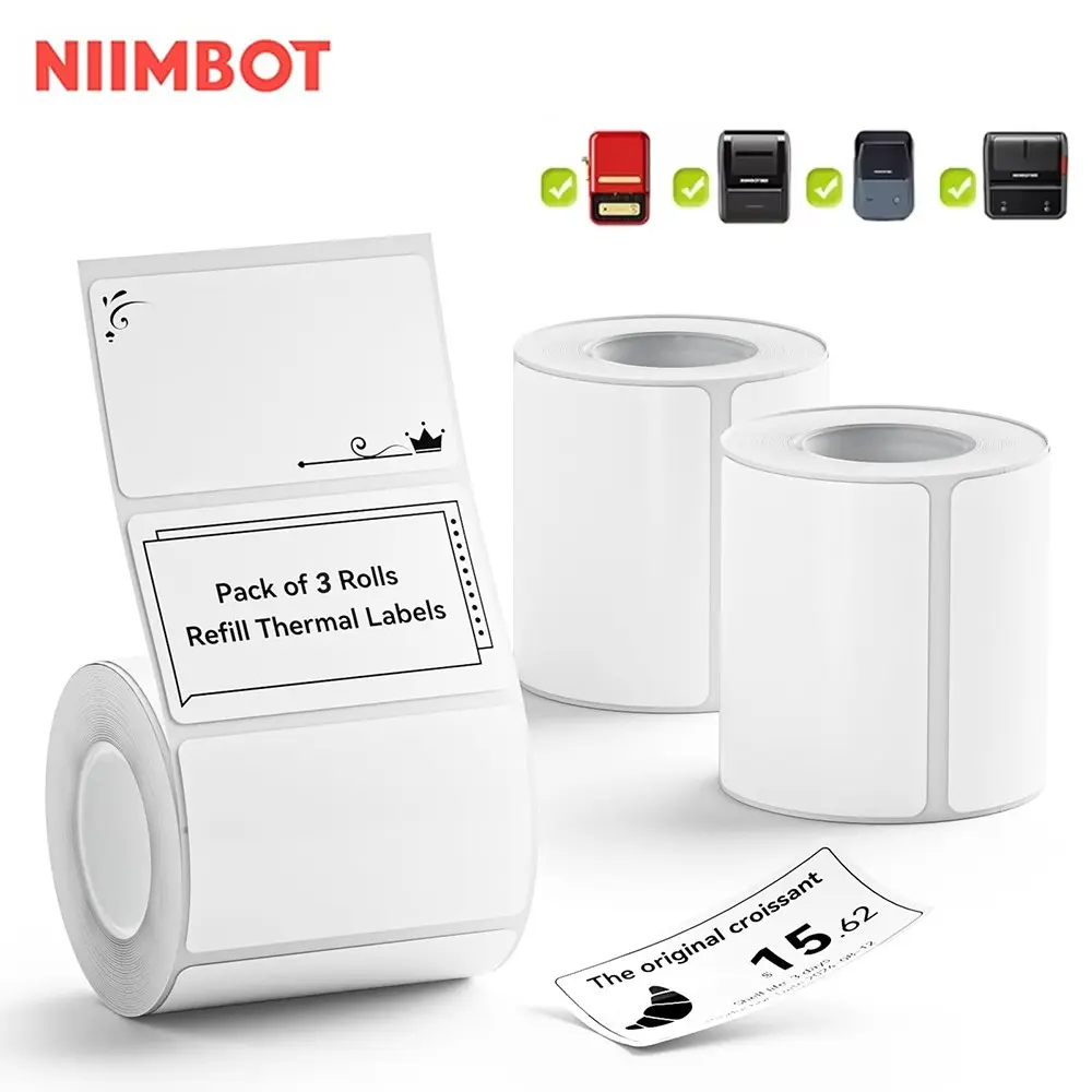 NiiMBOT White Thermal Label 20-50mm Self-adhesive Sticker 3Rolls Waterproof Paper For Niimbot B1/B21/B3S Mini Printer Label Maker