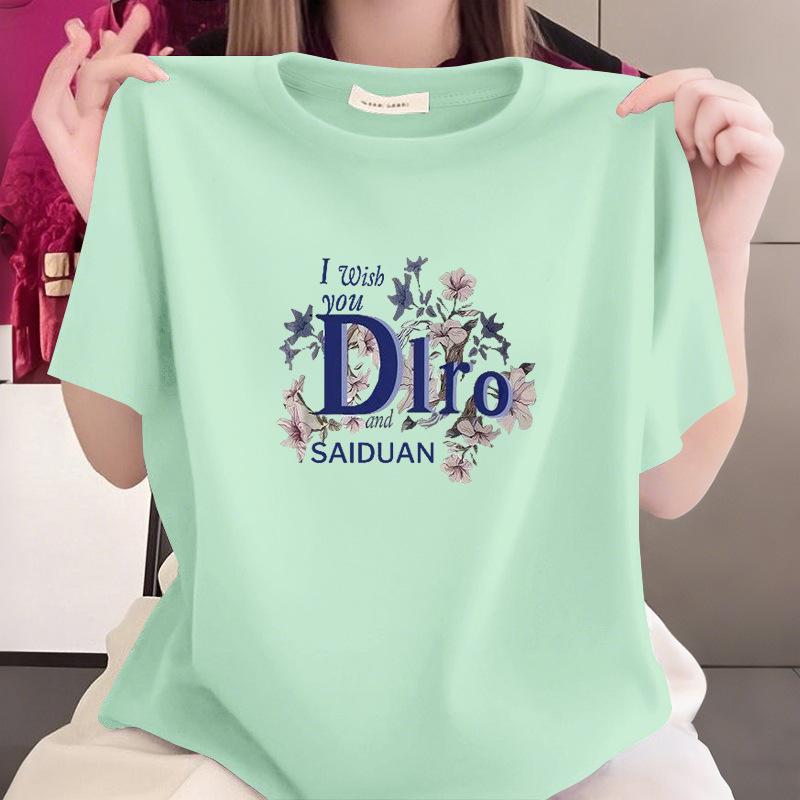 Summer New 100% Cotton Short Sleeve Middle - Aged Mom Top Women's T - shirt for Plus Size Fat MM Tummy Control Slimming Versatile Stylish Clothing