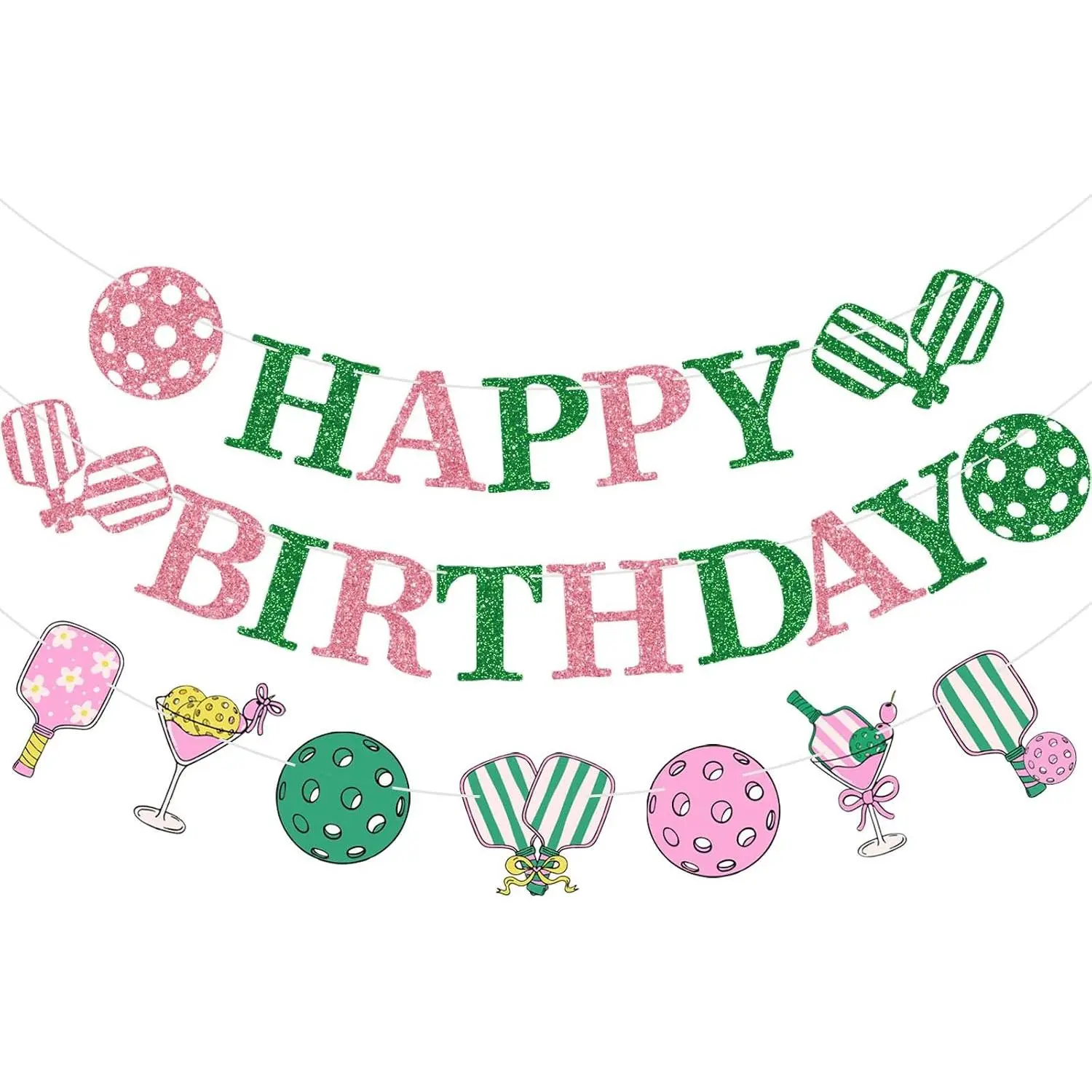 Pickleball Birthday Decorations - Pickleball Party Decorations with  Green Happy Birthday Banner Garland for  Theme Decor Supplies