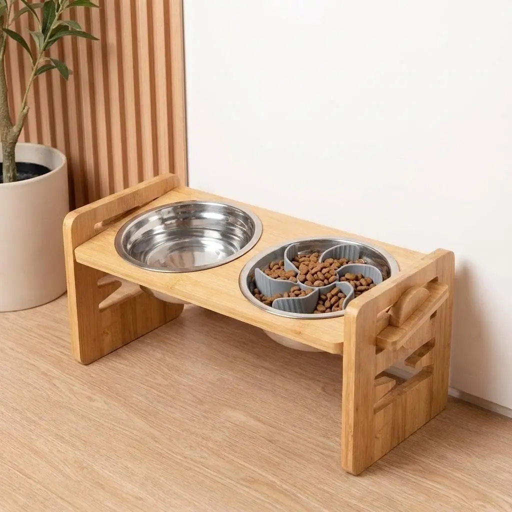 Adjustable Dog Bowl Stand with 2 Stainless Steel Bowls, 6 Height Options, Suitable for Small, Medium, and Large Dogs, Pet Feeding Solution