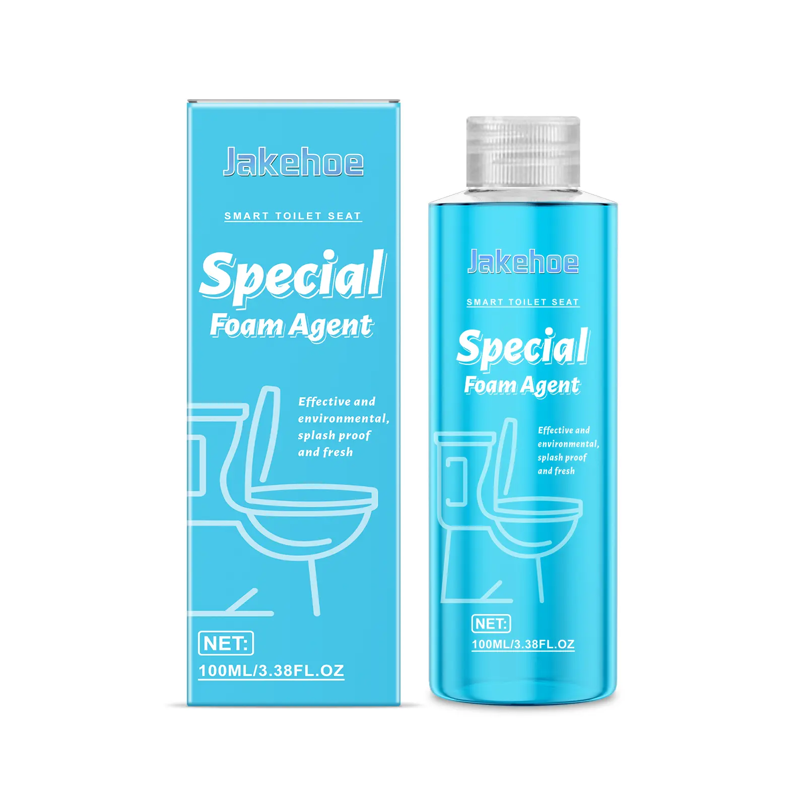 Jakehoe 100ml (3.38 fl oz) Household Smart Toilet Seat Special Foam Agent - Single Unit Bowl Cleaning Solution, Splash-Proof Odor Shield, Mildew & Hard Water Stain Remover with Sodium Gluconate, Citric Acid, Brush