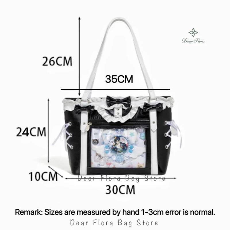 Japanese Sweet Women Ribbon Ita Bag Fashion Large Capacity Tote Bag Aesthetic Shoulder Bag Cute Lolita Girl Transparent Handbags