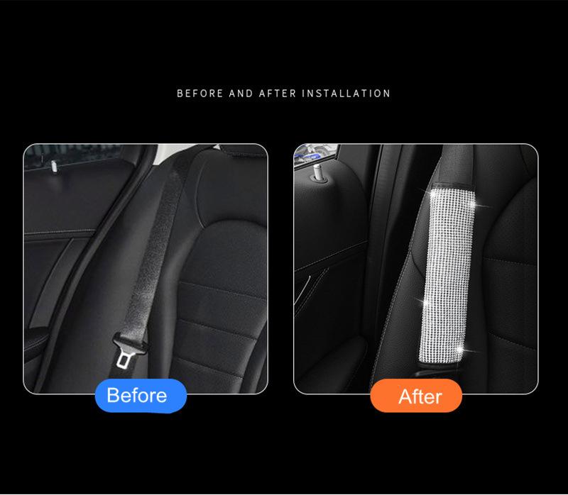 Car Seat Belt Cover with Rhinestones, Trim, Heat-Applied Shoulder Protector, Full-Coverage Car Interior Modification Accessory, Artificial Diamond Luggage Handle Cover, Set of Two