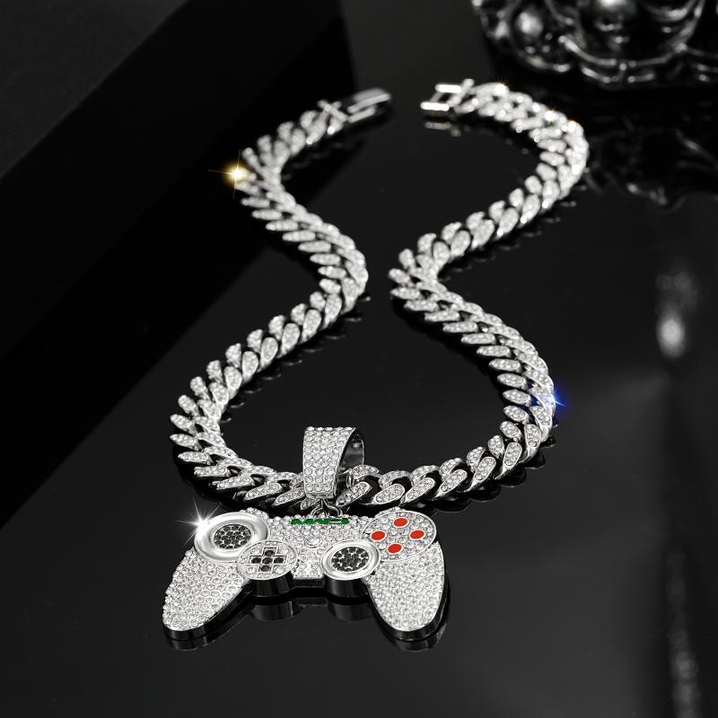 1pc Fashion Gold Tone Game Controller Pendant Necklace, Hip Hop Style Cuban Chain for Men, Suitable for Music Festivals, EDM, Parties and More