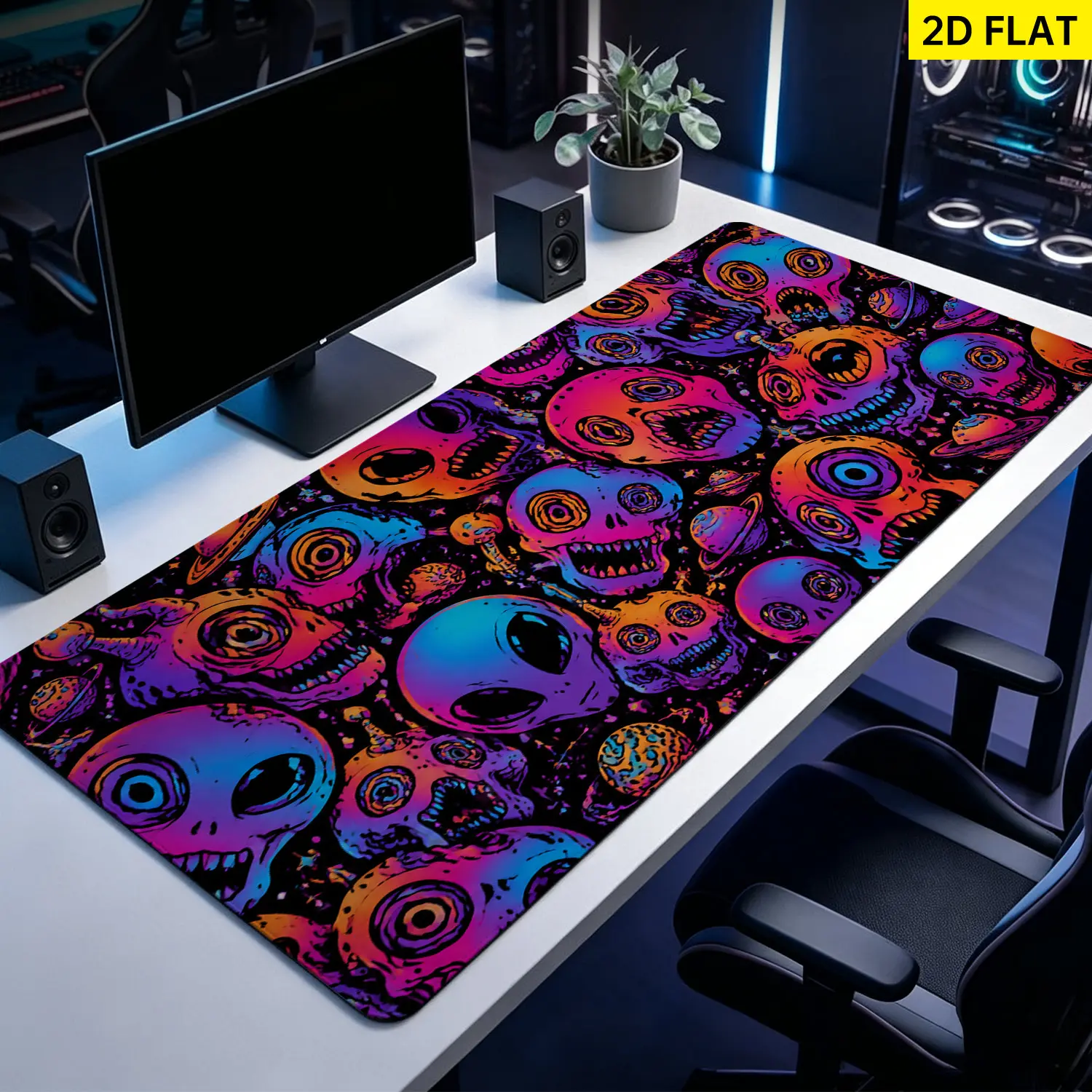 Extra Large colorful neon alien space Mouse Pad,Non Slip Rubber Pad,Desktop Decoration Drotection Pad,Washable,Lock Edge Multi Size,Premium Multipurpose Mousepad For Office,Gaming Desk,Gift for Family and Friends