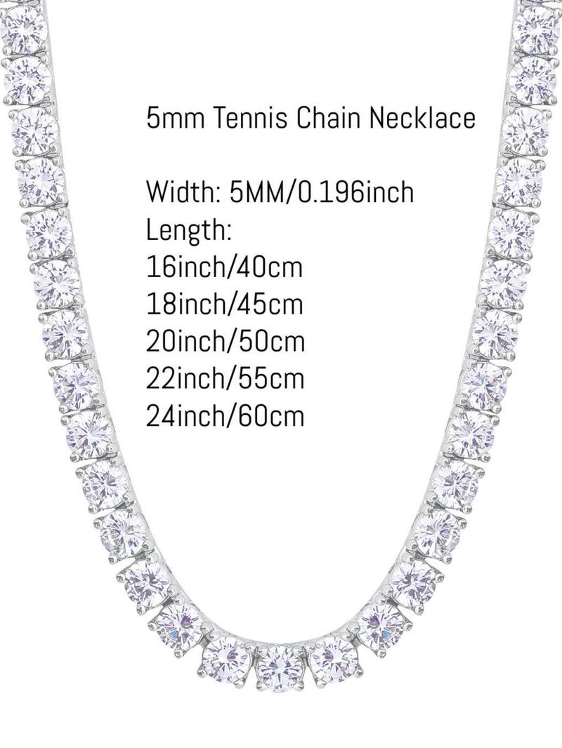 Rhinestone Decorated Tennis Chain Necklace, Hip Hop Necklace for Party, Daily Clothing Decor, Trendy All-match & Exquisite Jewelry for Birthday Gift, Cuban Link Chain
