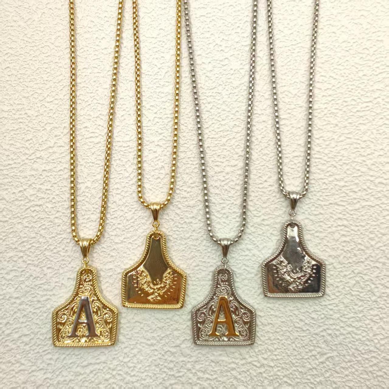 New trendy luxury 26-letter western cowboy necklace, copper-plated with real gold, long-lasting and classic, high-end jewelry.