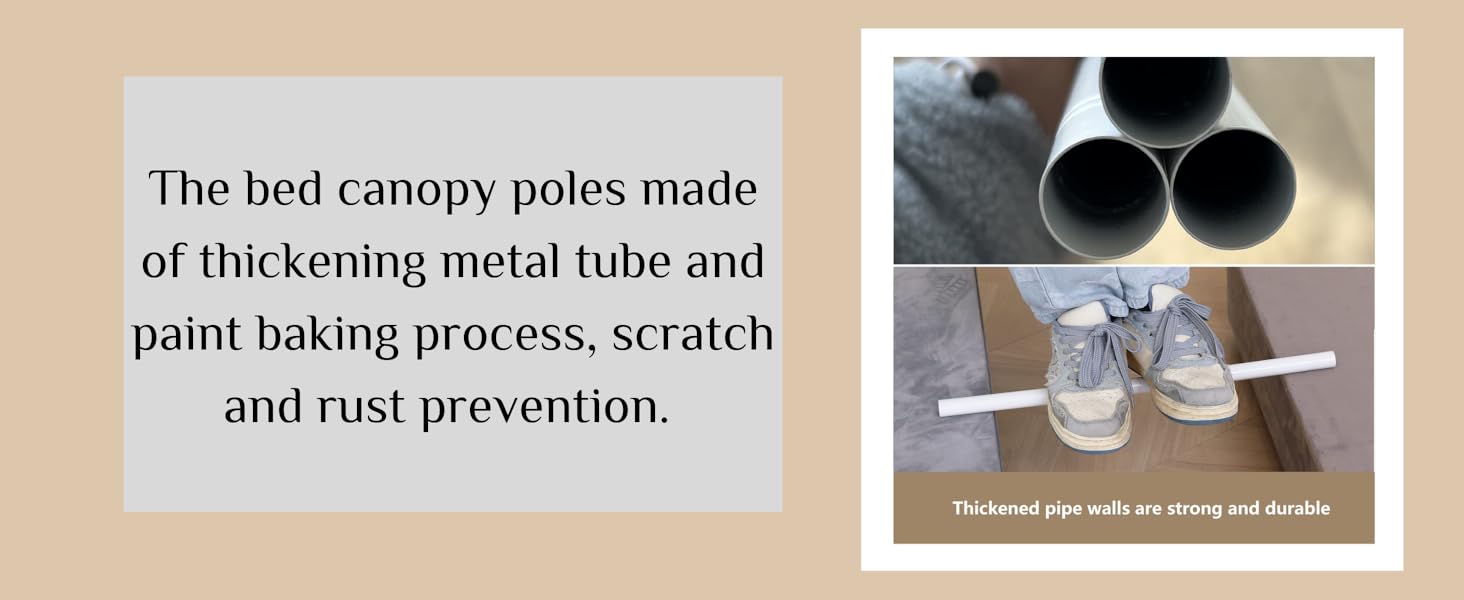 Queen Bed Frame - White Bed with Four Poster Frame, Net and Bed Curtains for Indoor or Play Tent