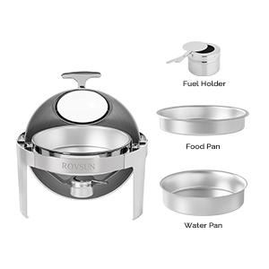 ROVSUN Roll Top Chafing Dish Buffet,6 Quart Round Stainless Steel Chafer for Catering,Buffet Servers and Warmers Set with Glass Window for Wedding, Parties, Banquet, Events，Graduation