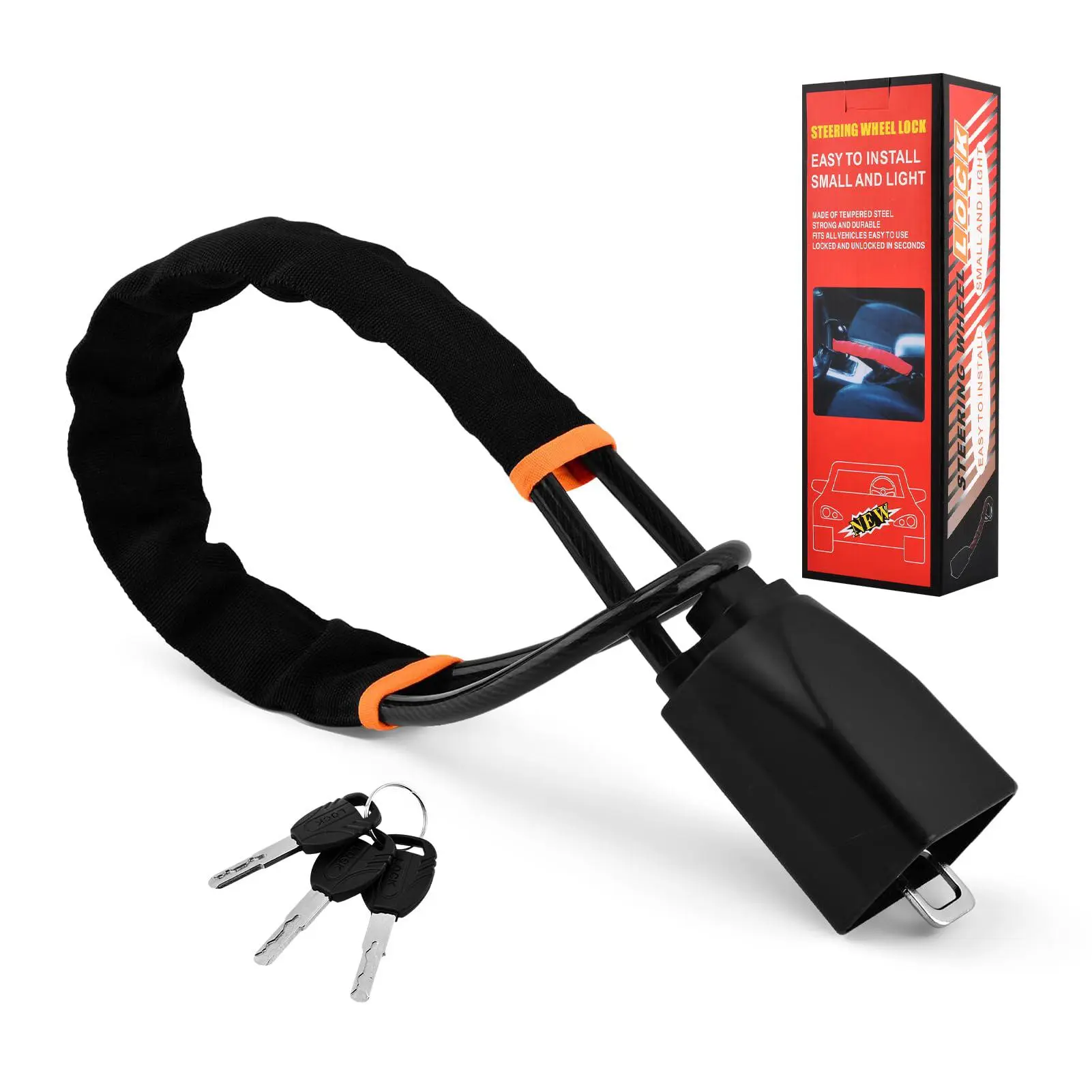 Gift Idea for Men - Steering Wheel Lock with 3 Keys Universal Anti Theft Car Device for Most Vehicles Trucks SUVs Vans Dashboard Security Deterrent Durable Construction Quick Installation
