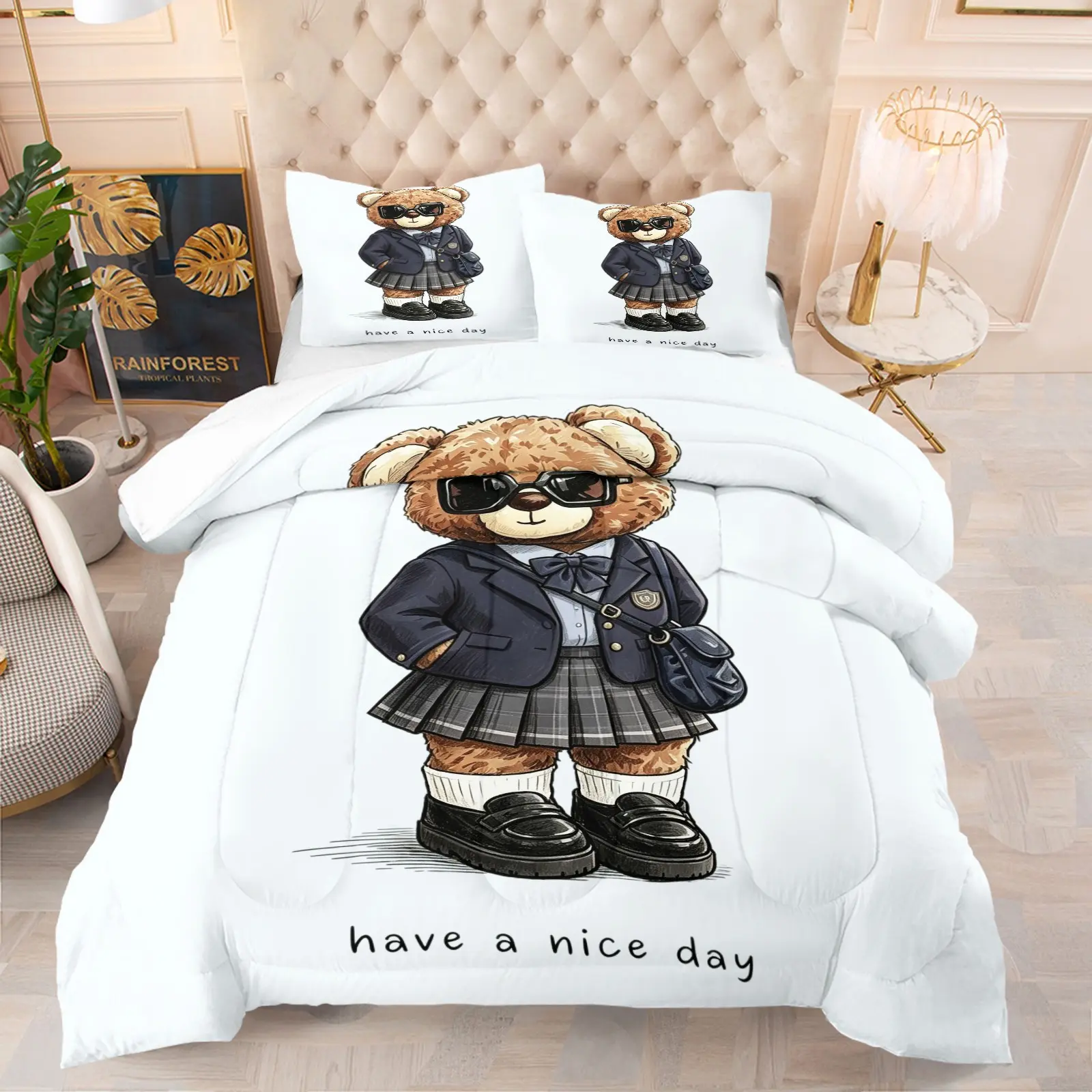 Little Bear Print Set, Includes 1 Bedspread and 1 or 2 Pillowcases Without Pillow Inserts, Soft Bedroom Decor for Kids and Adults, Gift Option