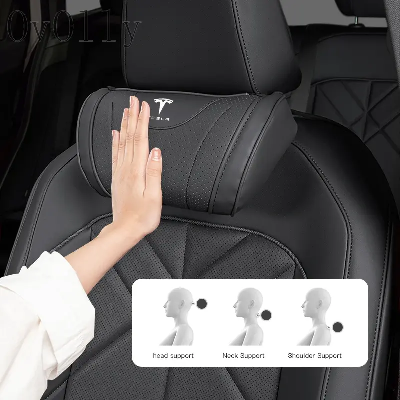 Premium Leather Car Seat Neck Pillow - Soft Padded, Adjustable Support Headrest Strap for Tesla Model 3,Y,X,S,Cybertruck | Neck Care, Support Solutions for Ultimate Driving Comfort, Neck Support Solutions