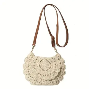 Women's Summer Woven Knitted Boho Saddle Crossbody Bag, Casual Versatile Shoulder Purse for Daily Commute & Beach Outfits (Sports & Outdoor Protective Gear Accessory), Boho Shoulder Bag