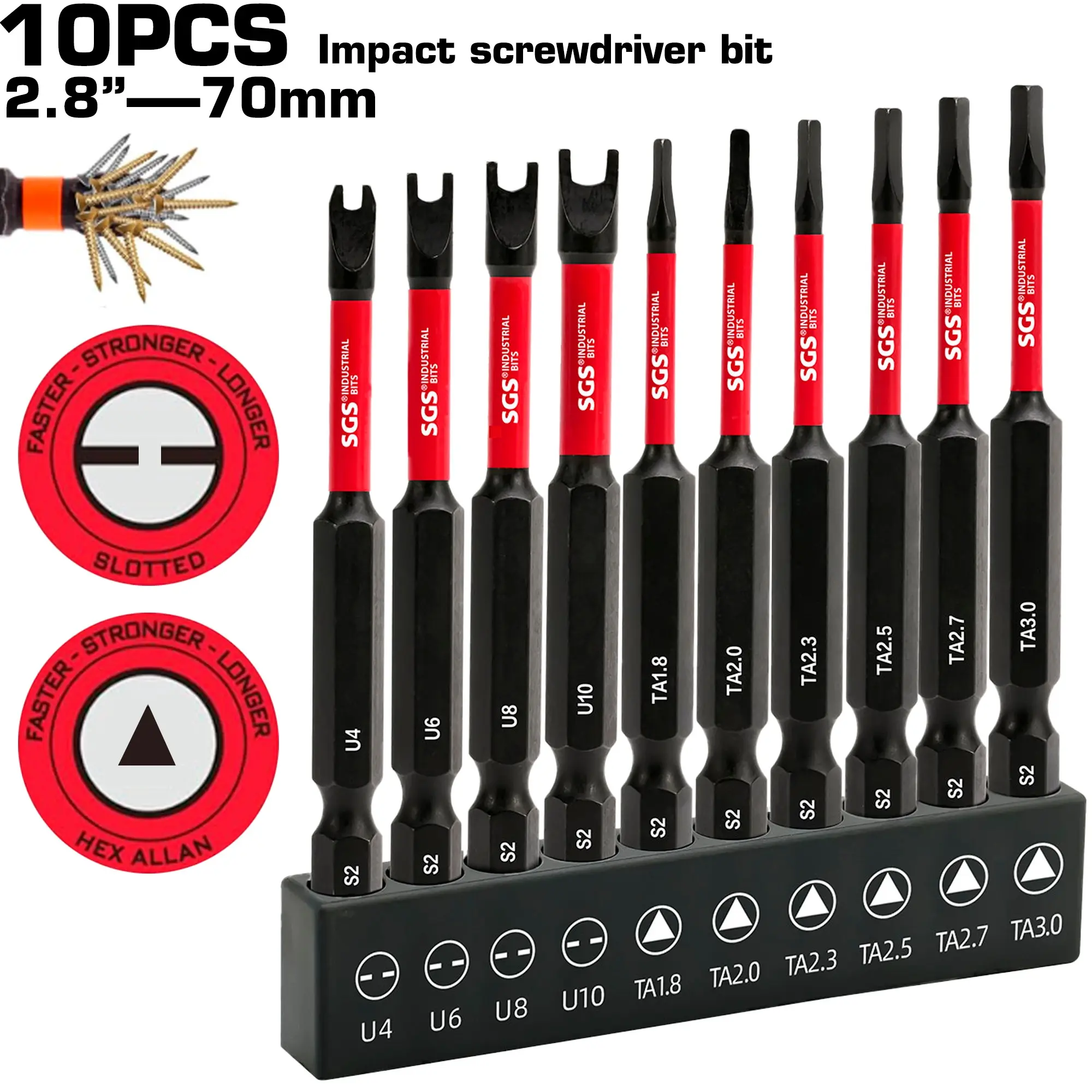 10PCS Precision S2 Steel Bit Set, 70mm U & Triangle Special Bits, high hardness, corrosion-resistant with tight grip. Non-slip ergonomic handle, ideal for furniture, woodworking, machinery and appliance repair.