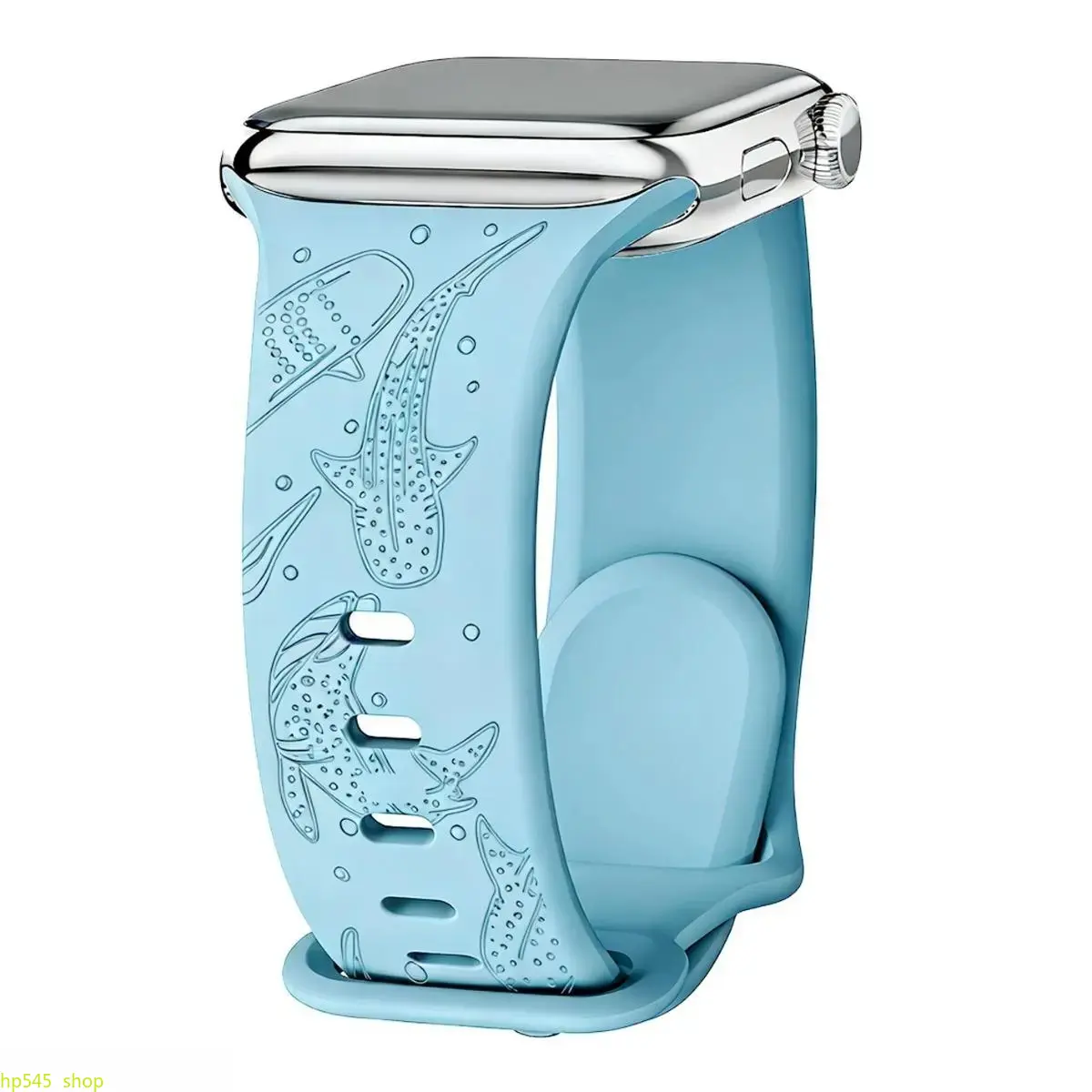 Ocean Themed Whale Laser Engraved Soft Silicone Watch Band, Breathable Comfort Replacement Wrist Strap Designed For Women, Sweatproof Lightweight Smartwatch Accessory Fully Compatible With All Apple Watch Sizes And Series, Cute Marine Style Daily Casual W