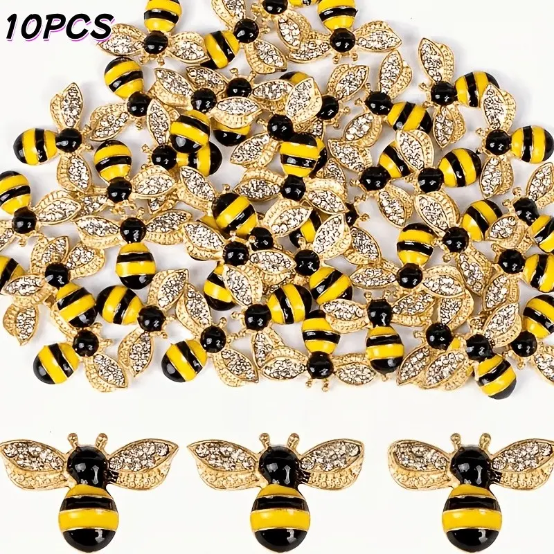 10Pcs Rhinestone Enamel Alloy Bee Charms, DIY Handmade Jewelry Pendants for Bracelet, Earring, Keychain, Cute Insect Craft Supplies