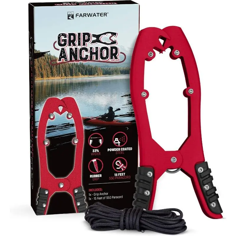 Brush Clamp Canoe Anchor Grip - Docking & Anchoring Equipment for Kayak Fishing, Float Tube - 15ft Paracord, Rubber Grips, Coated Steel Teeth - Water Sports Kayaking Accessories, Boat, Brush Clamp Anchor, Kayak Accessories, Boat Anchoring