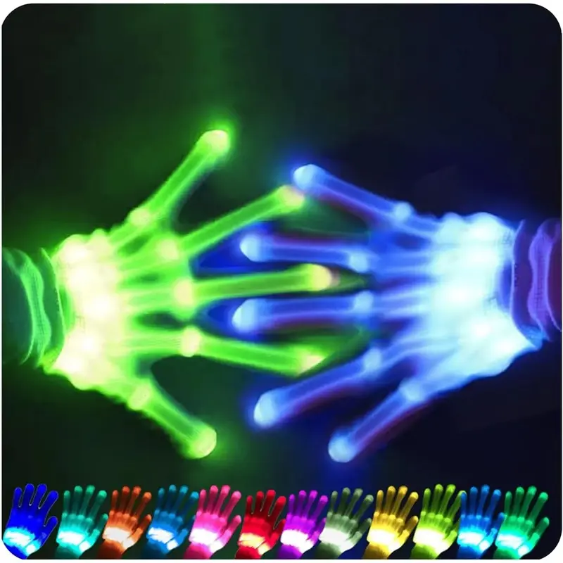 12-Color LED Light-Up Gloves for  - Fun & Glowing Gloves Multi-Color Halloween Costume Accessory Cool Toys for Boys 4-7 Girls 4 5 6 7   for Parties & Gifts (1 Pair)
