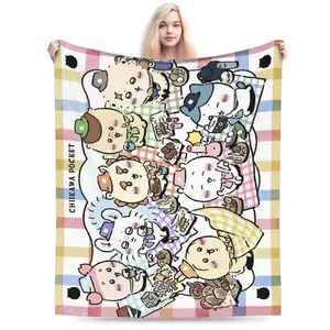 Cool Cartoon C-Chiikawa Catoon Flannel Blankets Lovely Funny Throw Blankets for Bed Sofa Couch 125*100cm Bedspread