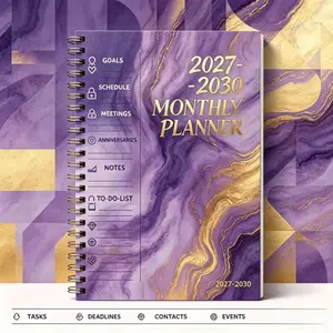 2027-2030 Monthly Planner/Calendar - January 2027 to December 2030, 4-Year Monthly Planner, Purple Marble with Gold Accents Themed Cover Design Notebook, Yearly and Daily Calendar Planning, Monthly Tabs, 48-Month Calendar, 5.5 x 8.3 Inches Thick Paper, El