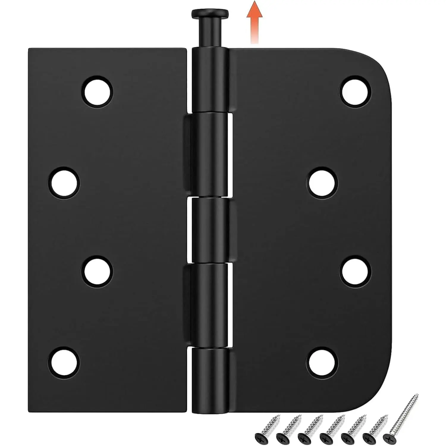 6 Pack Black Exterior Door Hinges 4 Inch, 5/8" Radius, Removable Pin, Heavy-Duty for Front & Back Door, Antirust & No Squeaks