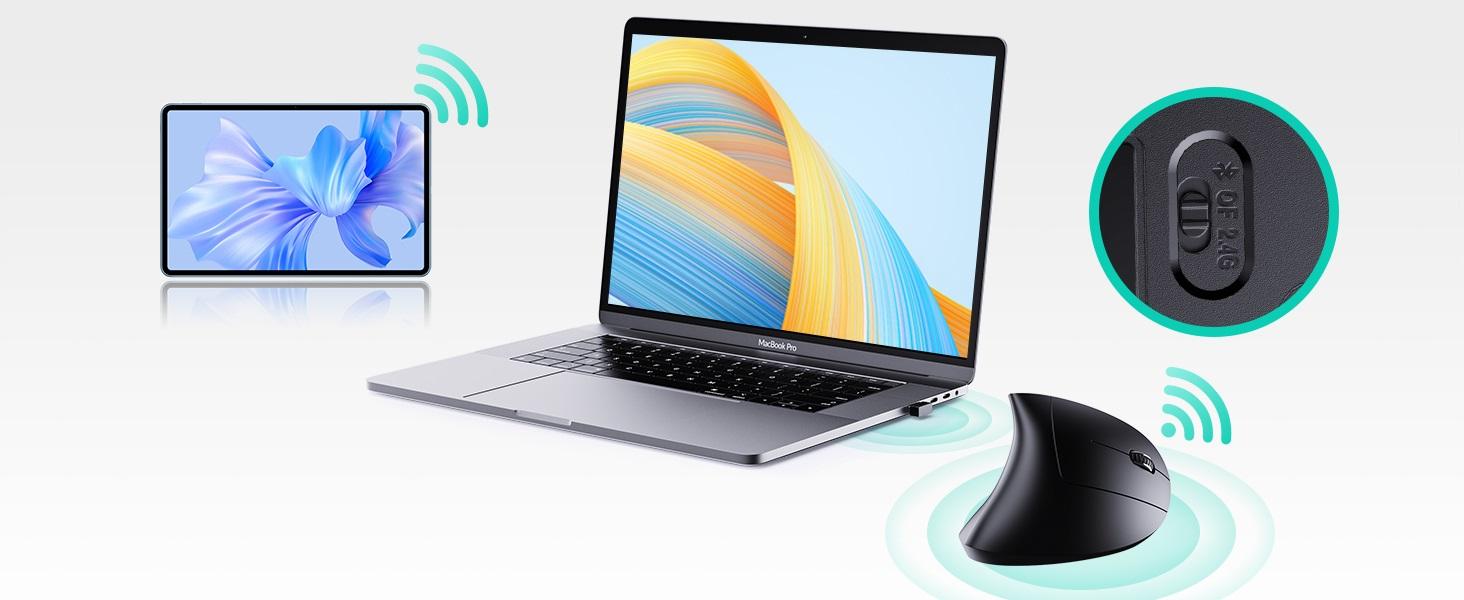 Bluetooth and 2.4G (2-in-1) Rechargeable Wireless Mouse, Ergonomic Vertical Design, 1000/1200/1600 DPI, 6 Silent Buttons, for Laptop, Computer, PC, MacBook, Chromebook-Black Bluetooth and 2.4G (2-in-1) Rechargeable Wireless Mouse, Ergonomic Vertical Design, 1000/1200/1600 DPI, 6 Silent Buttons, for Laptop, Computer, PC, MacBook, Chromebook-Black