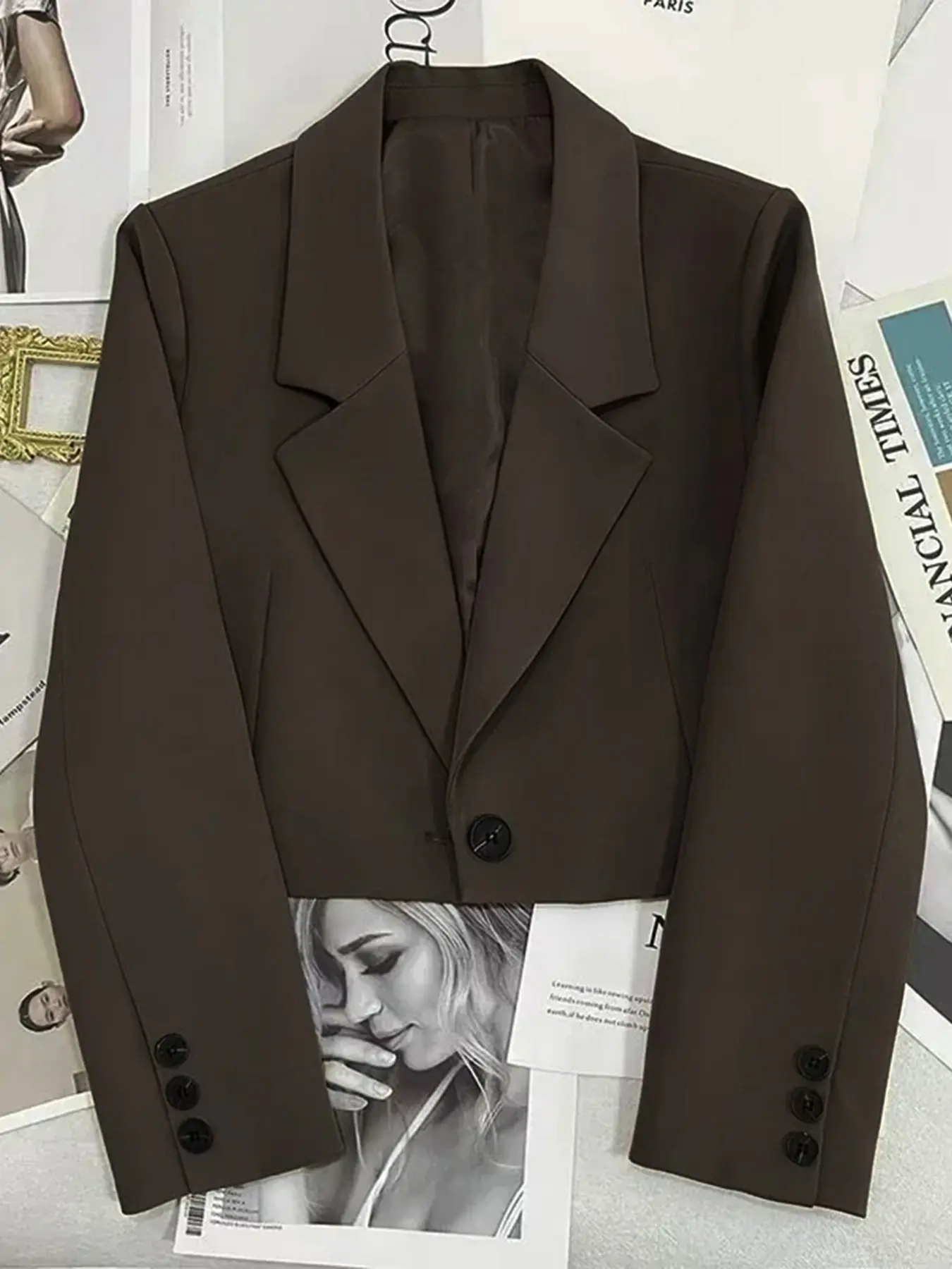 Y2K Cropped Blazer for Women, Lapel Single Button Short Casual Suit Jacket, Vintage 90s Streetwear, Oversized Long Sleeve Crop Coat