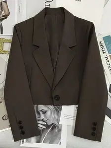 Y2K Cropped Blazer for Women, Lapel Single Button Short Casual Suit Jacket, Vintage 90s Streetwear, Oversized Long Sleeve Crop Coat