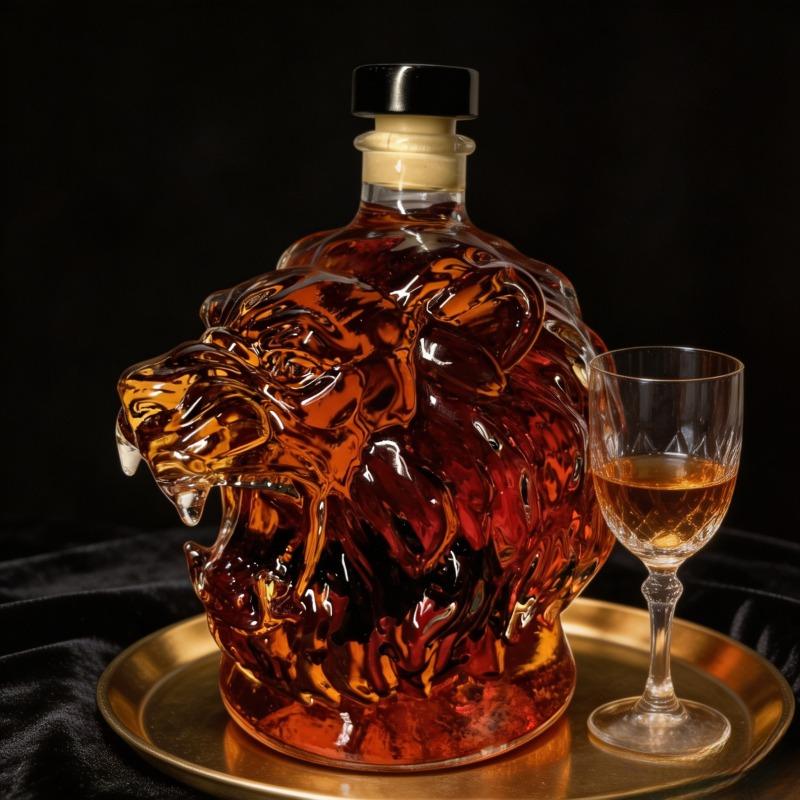 Creative Transparent Glass Lion Head Liquor Bottle Irregular Shape Sealed Wine Bottle Red Wine Bottle Whiskey Vodka Empty Bottle,Unique Home Bar Decor Gift