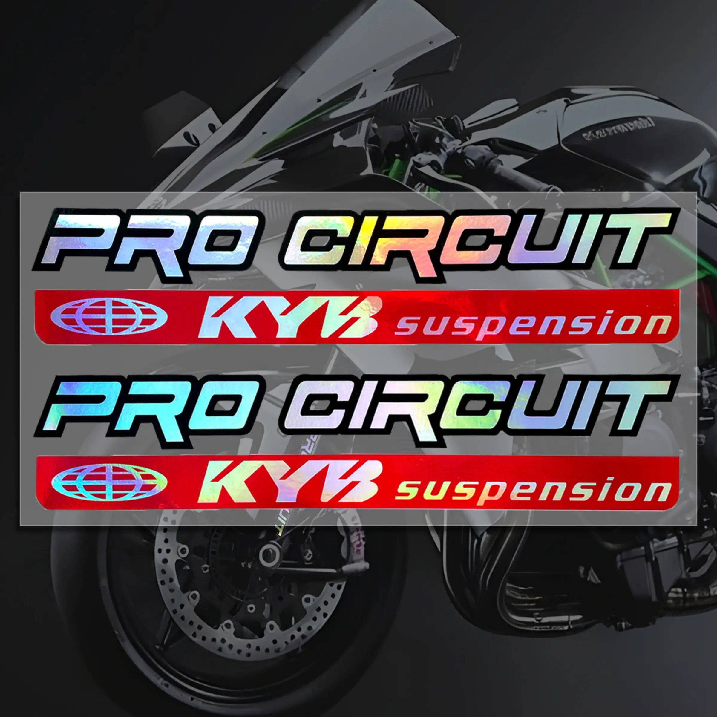 Pro Circuit & KYB Shock Holographic Vinyl Sticker (Multi-color Set) high definition, matte, waterproof, scratch-proof, durable, easy to stick, removable decorative sticker, suitable for motorcycle shrouds, helmets, fuel tanks, universal models