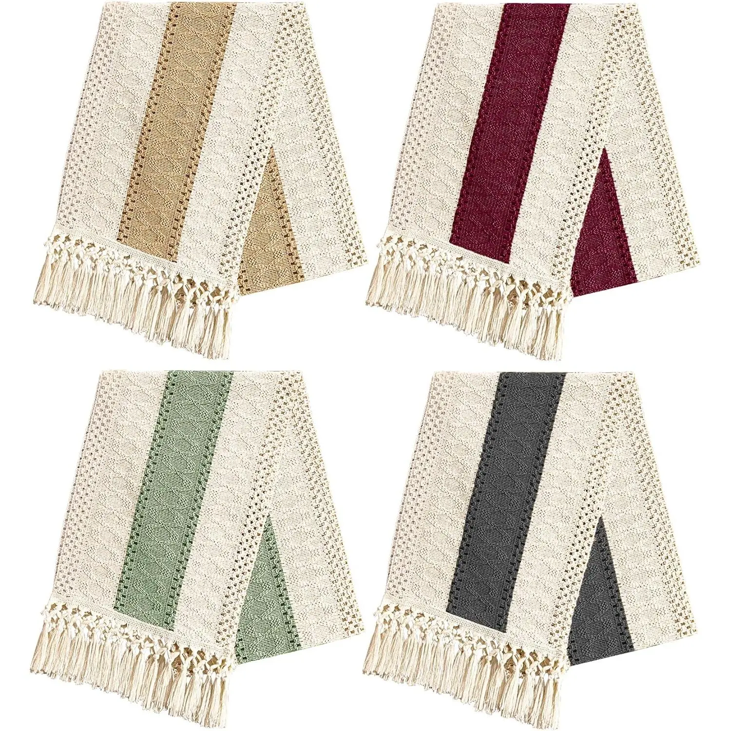 4 count Boho Table Runner with Tassels Rustic  Table Runner Macrame Burlap Table Decoration for Bohemian Kitchen Dining Table Living Room Bedroom   Decor(12x108 Inches)