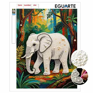 DIY Pearl Painting Kit, Frameless Elephant Pattern, Self-Stick Canvas, Home Wall Art, 3D Mosaic, Cross Stitch Set, Gift for Friends