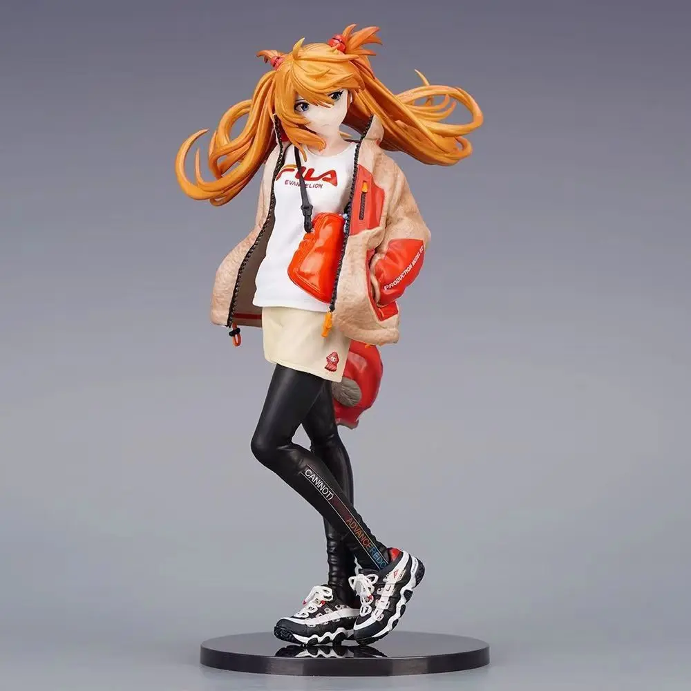 Eva Asuka Street Casual Outfit Standing Figure 19cm Street Style Private Wear Standing Pose, New Century Evangelion Anime Model Desktop Decoration